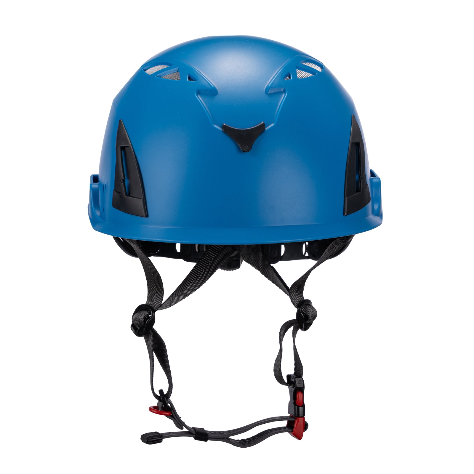 Front side view of blue ClimbPro Climbing helmet EN 12492 & EN 397 certified. Ideal for climbing and high-movement activities.