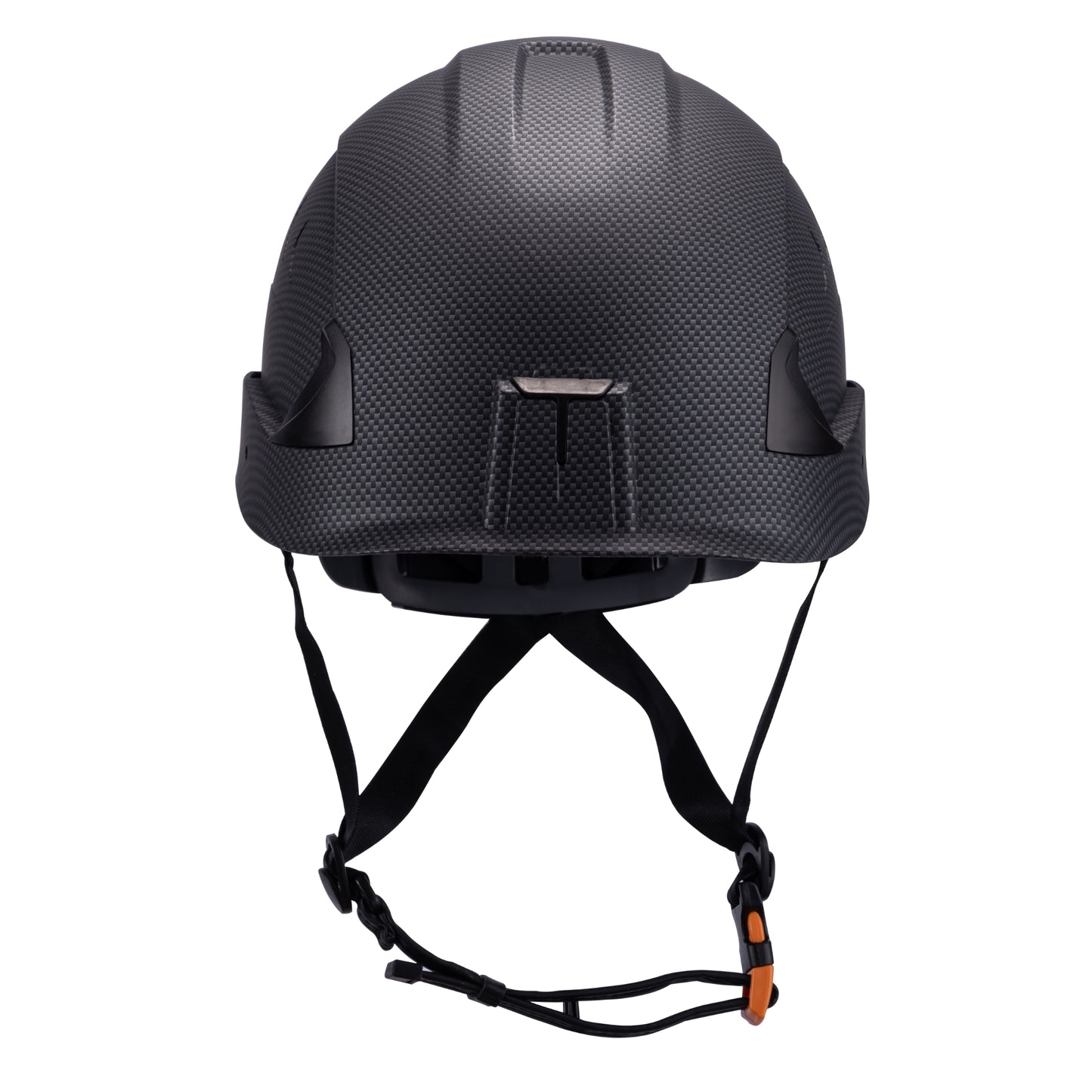 Front view of carbon fiber M10 Frontier Type II Class C Safety Helmet , ANSI/ISEA Z89.1-2014 certifications. Type 2 helmet for use in construction, Construction, Arbor, and Industrial Work.