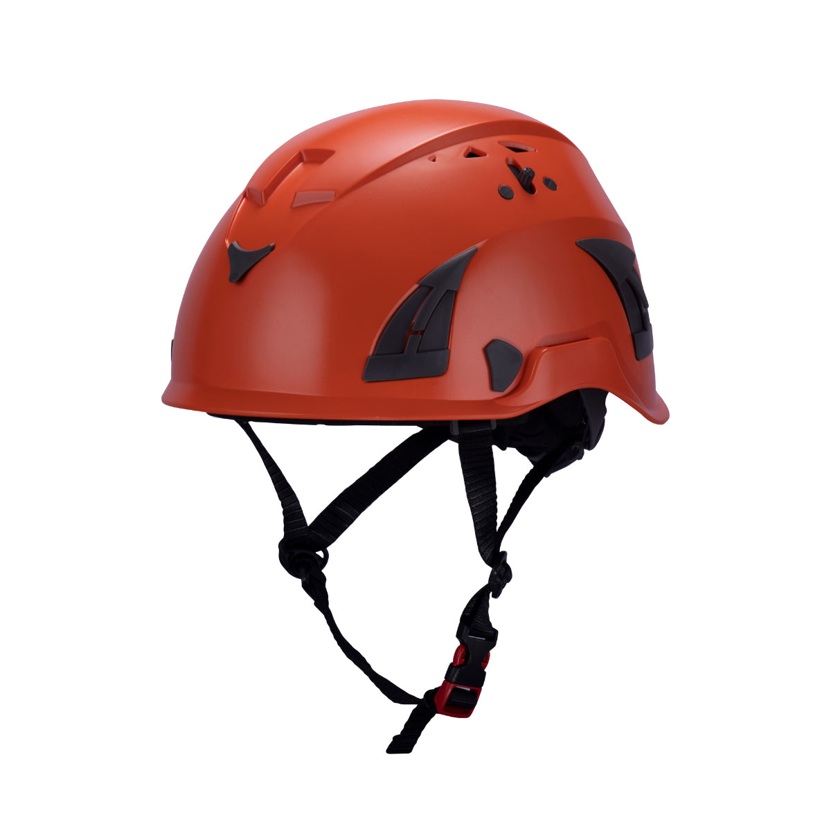Orange AeroPro Safety Helmets on white background. ANSI/ISEA Z89.1-2014 OSHA Certified Type 1 Class C Safety Helmets used for Construction, Rescue & Arborist.