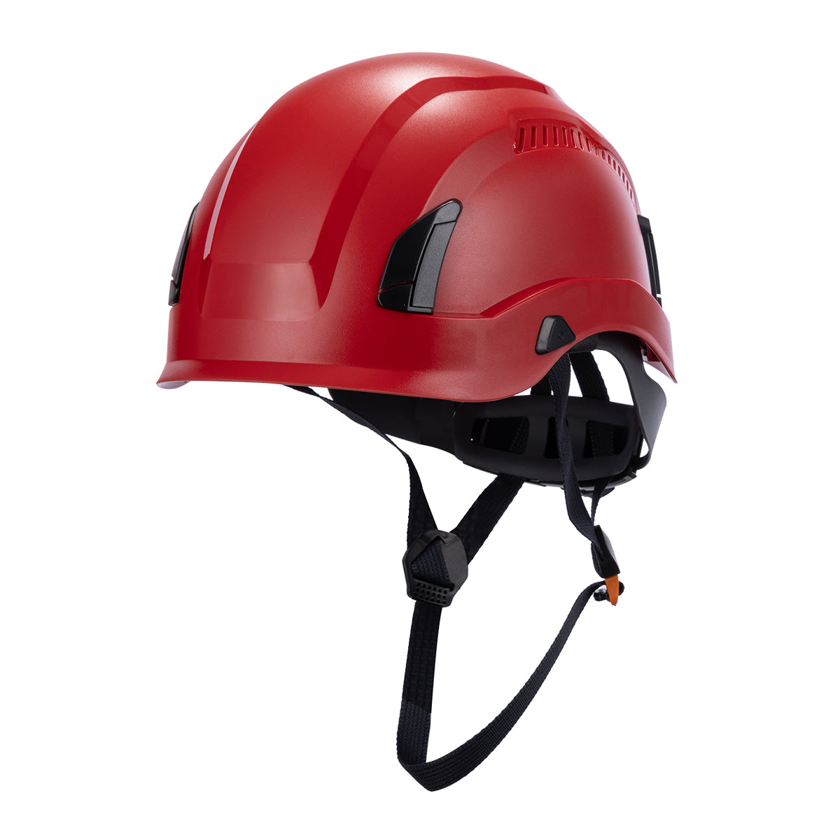 Front View of Type 1 ANSI/SEA Z89.1-2014 certified EcoPro Safety Helmet Red Color for Arborist, Industrial & Fall Protection. 