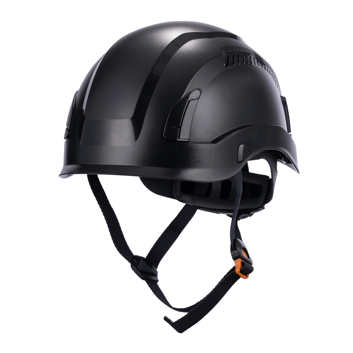 Front View of Type 1 ANSI/SEA Z89.1-2014 certified EcoPro Safety Helmet Black Color for Arborist, Industrial & Fall Protection. 