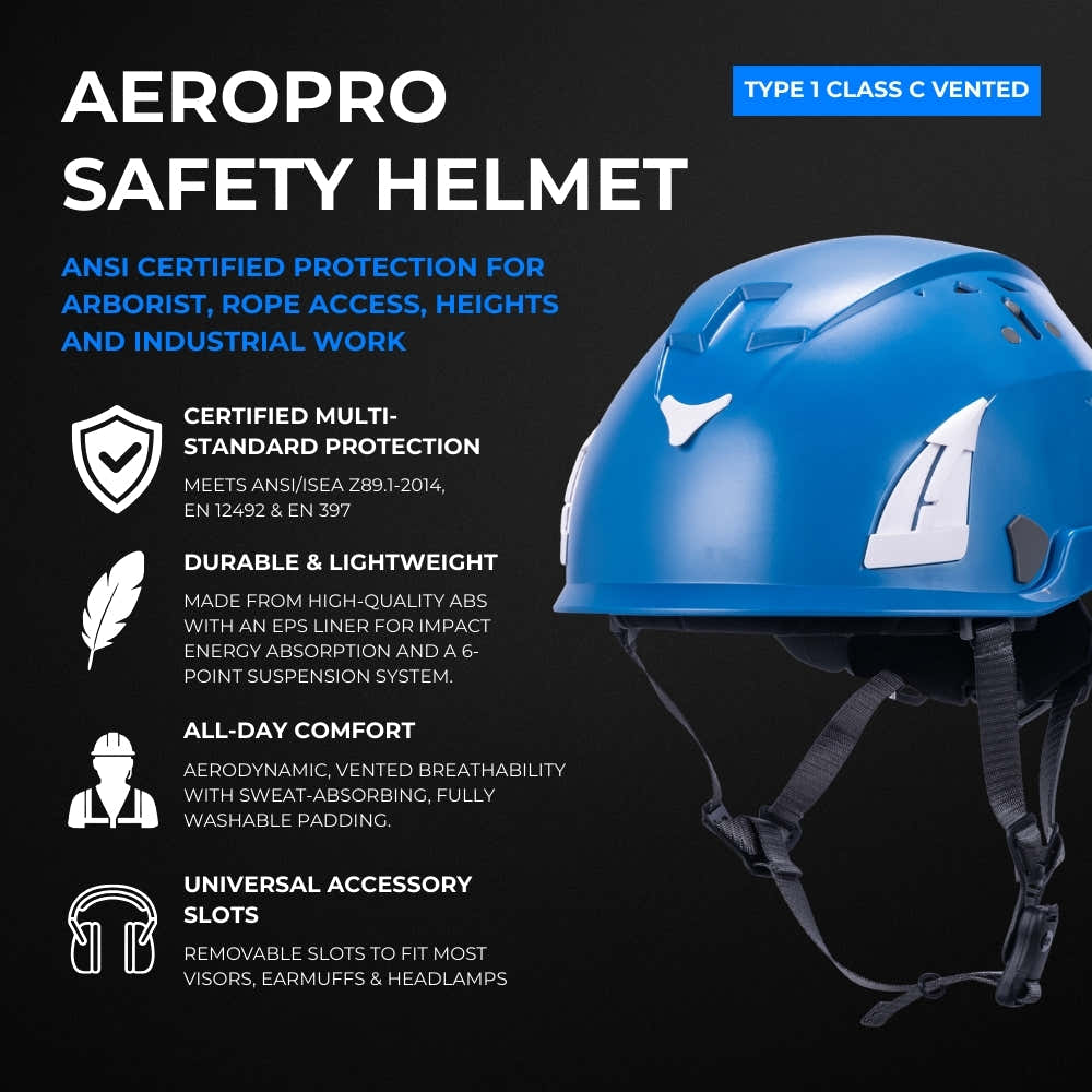 AeroPro Type 1 Class C Fall Protection Safety Helmet - OSHA Certified   landhelmets.com